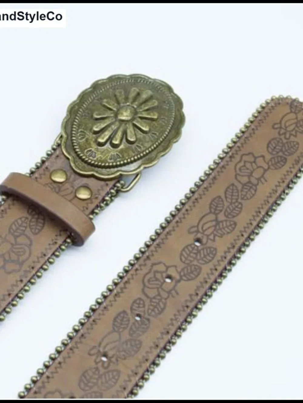 Western Belt for Women Cowgirl Faux Leather Floral Embossed Concho Buckle Belt
